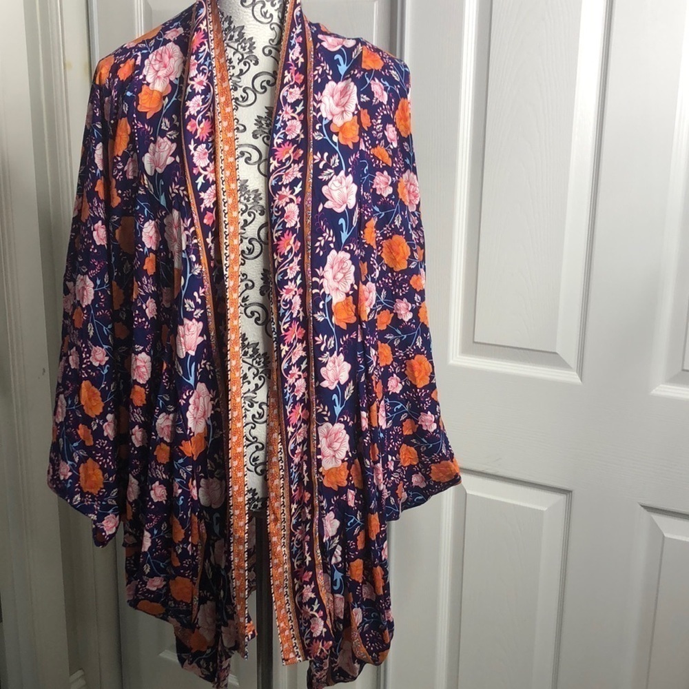 GiGio USA Floral Trim Dolman Sleeve Flowly S Kimono